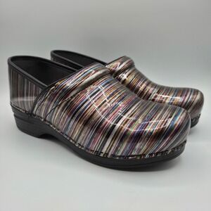 Dansko Professional XP Multi Color Striped Patent Leather Clogs Womens 40 US 9.5